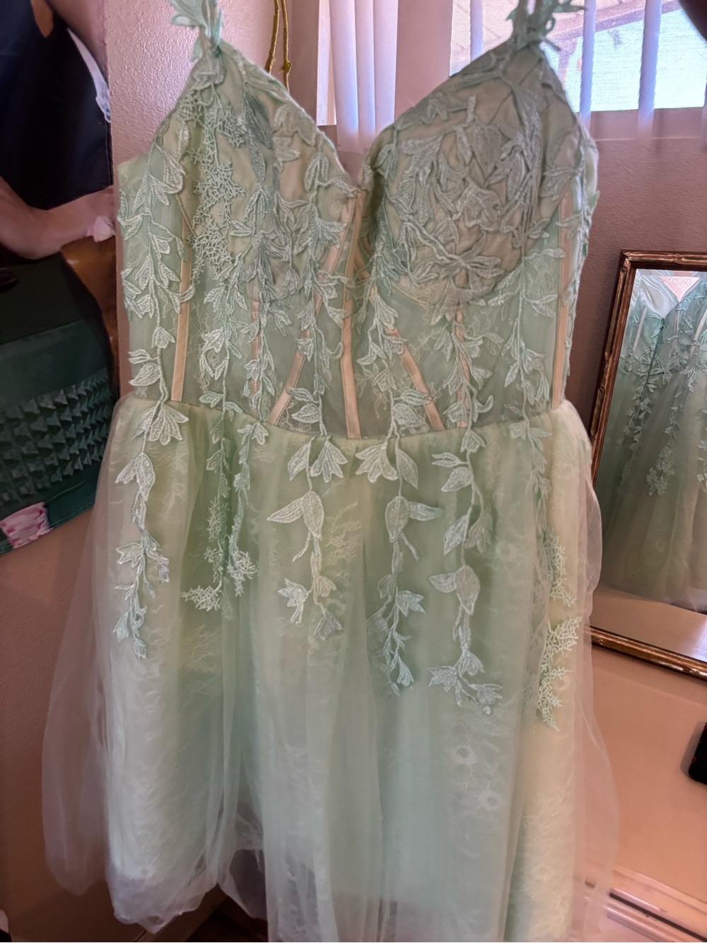 Amazon Mint Green Lace A-Line Midi Dress